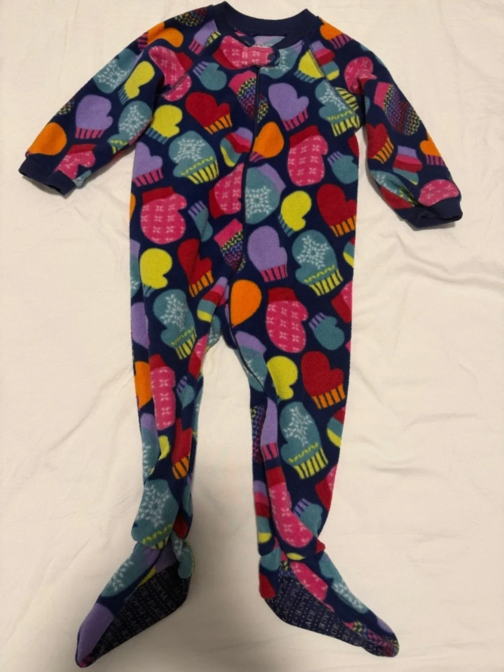 Place Navy Fleece Footed One-Piece with Colorful Mitten Print 18-24months
